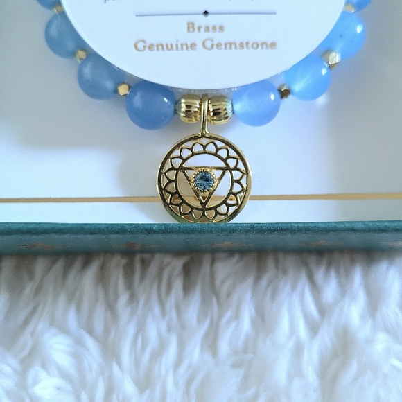 Shivam Light Blue💙 Beads Stretch Bracelet with Throat Chakra🧘‍♀️ Charm - NIB - Picture 6 of 14